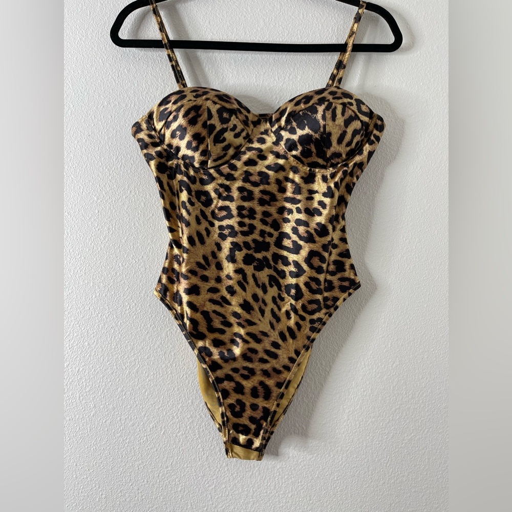 Leopard print bodysuit satin with adjustable straps size small
